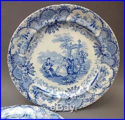 Set of 6 19thC Blue & White PLATES Spanish Beauties Antique Staffordshire