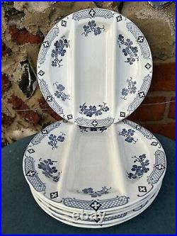 Set of 6 Antique French Porcelain LUNEVILLE Blue & White Asparagus Plates c1920s