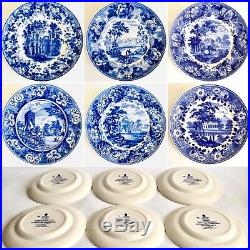 Set of 6 Limited Edition Wedgwood Queens Ware Blue & White Collection Plates