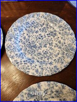 Set of 6 Nikko Blossom Time Tea Roses dinner plates 10.75 Blue White Floral
