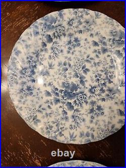 Set of 6 Nikko Blossom Time Tea Roses dinner plates 10.75 Blue White Floral