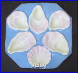 Set of 6 Octagon 6-Well Oyster Plate Pink Blue Yellow White withGold Trim Seafood
