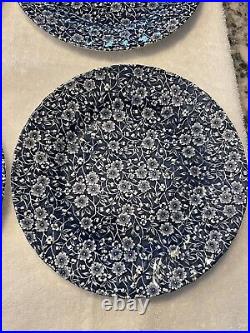 Set of 6 Queen's England China Calico Chintz Blue & White 10 Dinner Plates VGC