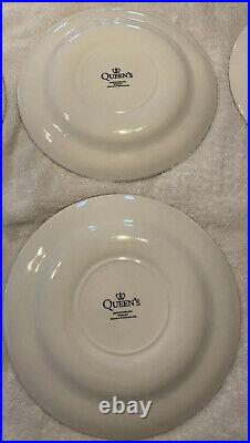 Set of 6 Queen's England China Calico Chintz Blue & White 10 Dinner Plates VGC