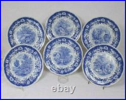 Set of 6 Spode Williamsburg COUNTRY SCENES Blue & White Plates 10 1/2