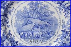 Set of 6 Spode Williamsburg COUNTRY SCENES Blue & White Plates 10 1/2