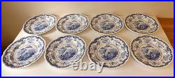 Set of 8 19th Century Pearlware Blue & White Transfer Chinese Marine Plates