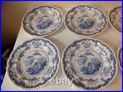 Set of 8 19th Century Pearlware Blue & White Transfer Chinese Marine Plates