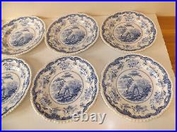 Set of 8 19th Century Pearlware Blue & White Transfer Chinese Marine Plates