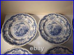 Set of 8 19th Century Pearlware Blue & White Transfer Chinese Marine Plates
