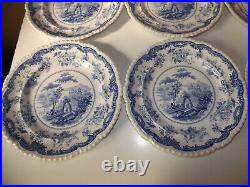 Set of 8 19th Century Pearlware Blue & White Transfer Chinese Marine Plates