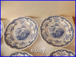 Set of 8 19th Century Pearlware Blue & White Transfer Chinese Marine Plates