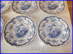 Set of 8 19th Century Pearlware Blue & White Transfer Chinese Marine Plates