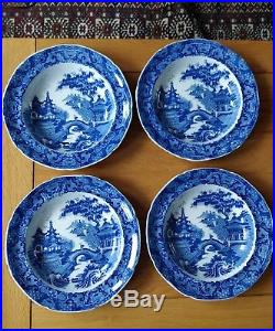 Set of Six Perfect Antique. 1810 Blue & White Soup Plates Pearlware Chinoserie