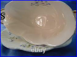 Shelley Blue Rock Flowers Dainty Gravy Bowl And Under Plate 13591 Blue Trim