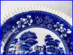 Six (6) Antique Spode Blue Tower Gadrooned Dinner Plates Blue And White English
