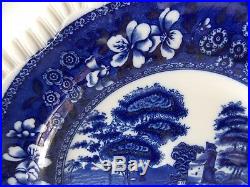 Six (6) Antique Spode Blue Tower Gadrooned Dinner Plates Blue And White English