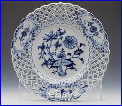 Six Antique Meissen Blue & White Onion Pattern Pierced Plates 19th C