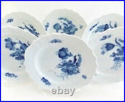 Six Royal Copenhagen Blue Flowers 6 3/4 Dessert Plates Scalloped Beaded Border