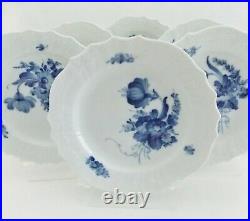 Six Royal Copenhagen Blue Flowers 6 3/4 Dessert Plates Scalloped Beaded Border