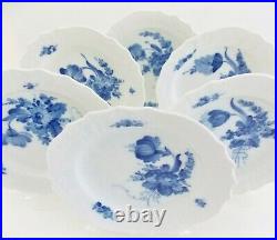 Six Royal Copenhagen Blue Flowers 6 3/4 Dessert Plates Scalloped Beaded Border