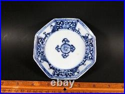 Small Antique Chinese Ming Transitional Blue White Octagonal Saucer Dish 17th C