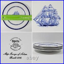 Spode Blue Clipper 7.5 inch Salad Plate Nautical Ship George of Salem Lot of 4