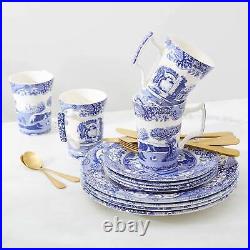 Spode Blue Italian 12 Piece Set Dinner, Side Plates & Mugs x4 Blue White UK Made