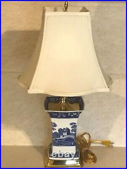 Spode Blue Tower Collection Blue Willow Porcelain Table Lamp c1980s Tested 3 way