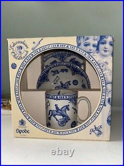 Spode Blue & White Edwardian Childhood Breakfast Set Mug Bowl & Plate