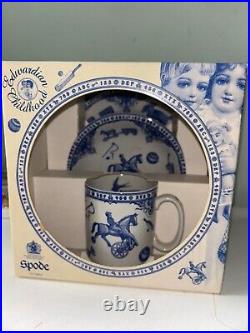 Spode Blue & White Edwardian Childhood Breakfast Set Mug Bowl & Plate