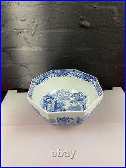 Spode Italian Blue and White Large Octagonal Serving Bowl 10.75 Wide x 4.8