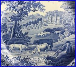 Staffordshire Transferware Blue & White Cattle & River Pattern Plate Rare Marked
