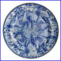 Staffordshire pearlware plate, blue and white dragons and snakes, ca 1820