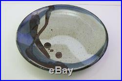 Studio Art 8 Dinner Plates Brown Pottery Specked Brown Blue White Glaze M Howard