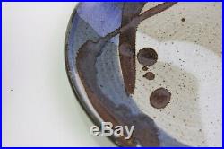 Studio Art 8 Dinner Plates Brown Pottery Specked Brown Blue White Glaze M Howard