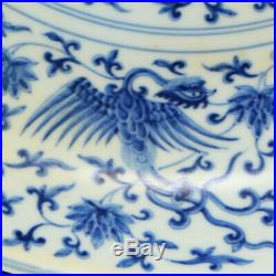 Superb Chinese Yuan Dynasty Blue & White Porcelain Plate w Phoenix