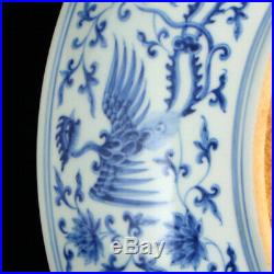 Superb Chinese Yuan Dynasty Blue & White Porcelain Plate w Phoenix