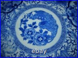 Superb Early Antique Phoenix Bird Design Blue White Chinese Charger 15