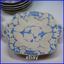 TJ & J Mayers Blue & White Parian Dessert Set Compote, 2 Footed Plates, Plates