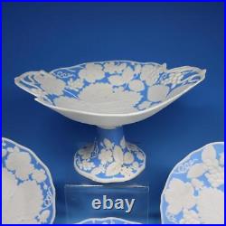 TJ & J Mayers Blue & White Parian Dessert Set Compote, 2 Footed Plates, Plates