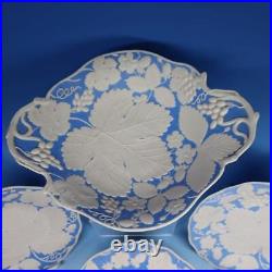 TJ & J Mayers Blue & White Parian Dessert Set Compote, 2 Footed Plates, Plates