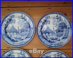 TWELVE antique Spode'Tiber' Pattern dinner plates c1820 pearlware blue white