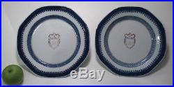 TWO Chinese Armorial AMERICAN Plates Qianlong QING vase teapot blue white EIC