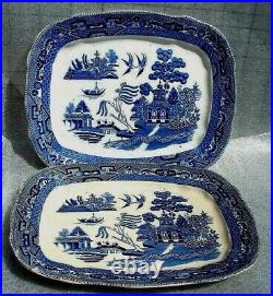 TWO Large 1907 Antique Buffalo Pottery BLUE WILLOW 14 Serving Platters