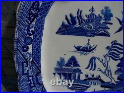 TWO Large 1907 Antique Buffalo Pottery BLUE WILLOW 14 Serving Platters