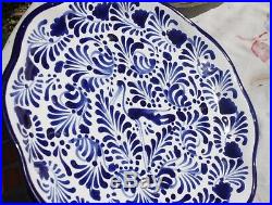 Talavera Pottery, signed V. Perez scalloped plate, bowl, Blue & White, CRANE