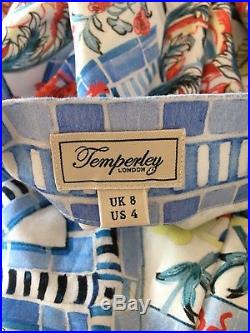 Temperley London Skirt Dark Blue White China Plate Design Full Cotton Long 8 6