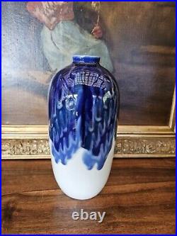 Tharaud Limoges Vase In Porcelain With Camaieu Blue & White Decoration