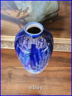 Tharaud Limoges Vase In Porcelain With Camaieu Blue & White Decoration